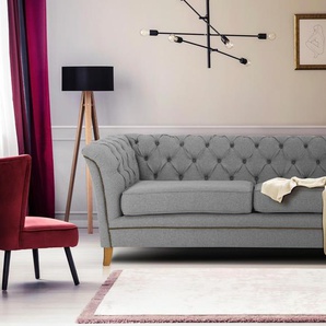 3-Sitzer HOME AFFAIRE Newport Sofas Gr. B/H/T: 210cm x 76cm x 81cm, Struktur fein, grau (hellgrau) mit Knopfheftung im Rücken, Keder und feinen Armlehnen