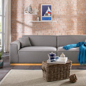 3-Sitzer HOME AFFAIRE Terry Sofas Gr. B/H/T: 278cm x 75cm x 89cm, Struktur fein, Inklusive 2 Zierkissen, grau (hellgrau) mit offener Kedernaht und Holzuntergestell