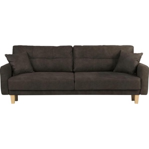 3-Sitzer HOME AFFAIRE Triplo wahlweise mit Bettfunktion und Bettkasten Sofas Gr. B/H/T: 215cm x 89cm x 100cm, Luxus-Microfaser Vintageoptik, ohne Bettfunktion-ohne Bettkasten, grau (anthrazit) incl. Zierkissen, BTH: 21510089 cm Liegefläche 191 x 145