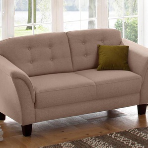 3-Sitzer HOME AFFAIRE Trondheim Sofas Gr. B/H/T: 196cm x 89cm x 90cm, Struktur fein, beige (dunkelbeige) mit Federkern, Knopfheftung im Rücken, Füße Buche