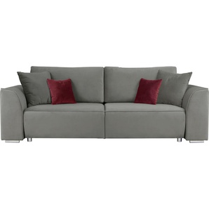 3-Sitzer INOSIGN Beatrice Schlafsofa Sofas Gr. B/H/T: 250cm x 92cm x 107cm, Samtoptik, ohne Bettfunktion-ohne Bettkasten, grau wahlweise auch mit Bettfunktion und Bettkasten, incl. 2 Zierkissen