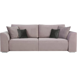 3-Sitzer INOSIGN Beatrice Schlafsofa Sofas Gr. B/H/T: 250cm x 92cm x 107cm, Samtoptik, ohne Bettfunktion-ohne Bettkasten, rosa (rosé) wahlweise auch mit Bettfunktion und Bettkasten, incl. 2 Zierkissen