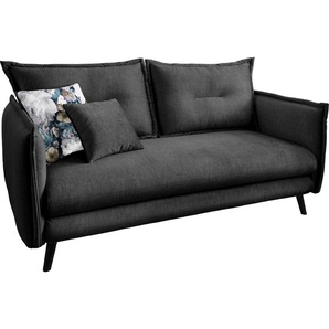 3-Sitzer INOSIGN Lazio Sofas Gr. B/H/T: 183cm x 97cm x 110cm, Velours, grau (anthrazit) inklusive 1 Stk. Wende- und Zierkissen