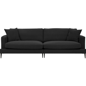 3-Sitzer LEONIQUE Cozy Sofas Gr. B/H/T: 211cm x 80cm x 97cm, Strukturstoff, schwarz mit losen Kissen und Metallbeinen