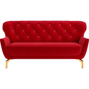 3-Sitzer SIT & MORE Orient 3 V Sofas Gr. B/H/T: 183cm x 89cm x 88cm, Samtoptik, rot inkl. 2 Zierkissen mit Strass-Stein, goldfarbene Metallfüße