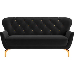 3-Sitzer SIT & MORE Orient 3 V Sofas Gr. B/H/T: 183cm x 89cm x 88cm, Samtoptik, schwarz inkl. 2 Zierkissen mit Strass-Stein, goldfarbene Metallfüße