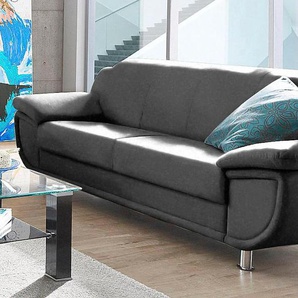 3-Sitzer TRENDMANUFAKTUR Rondo, Breite 207 cm, breite Armlehnen, Füße chromfarben Sofas Gr. B/H/T: 207cm x 85cm x 94cm, Kunstleder SOFTLUX, Ohne Federkern, schwarz Big-Sofa wahlweise mit Federkern, in verschiedenen Bezügen bestellbar