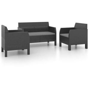 Vidaxl - 3-tlg. Garten-Lounge-Set mit Kissen pp Rattan Anthrazit