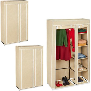 3 x Stoffschrank, mit Kleiderstange & 5 Fächern, hbt: 174 x 107 x 42,5 cm, stabiler Faltschrank mit Bezug, beige