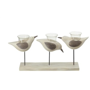 3er Teelichthalter Vögel - creme - Polyresin (Kunstharz), Glas , Metall - 40,3 cm - 19 cm - 8,3 cm | Möbel Kraft