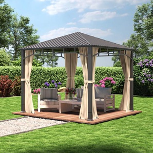 3x3 m Hardtop Gartenpavillon, inkl. 4 Seitenteile, champagnerfarben - (301348)