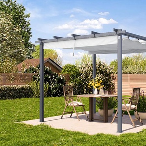 3x3m Pergola in Perlgrau; mit Sonnensegel in Stone - (400100)