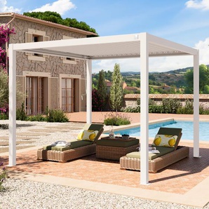 3x3m Pergola in Weiß; mit Lamellendach in Weiß - (400105)