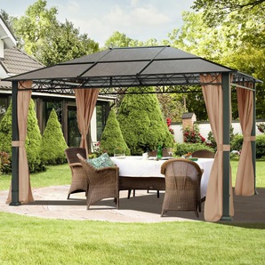 3x4 m Hardtop Gartenpavillon, inkl. 4 Seitenteile, cappuccino - (300118)