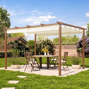 3x4m Pergola in Holzoptik; mit Sonnensegel in Champagner - (400103)