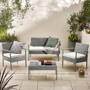 4-Sitzer Lounge-Set Kellsey aus Polyrattan mit Polster