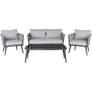 4-Sitzer Lounge-Set Schwartz aus Rattan