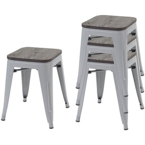 Hocker MCW-A73 Inkl. Holz-Sitzfläche, Metallhocker Sitzhocker, Metall Industriedesign Stapelbar