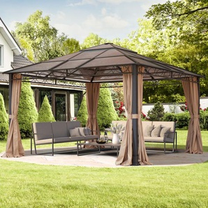 4x4 m Hardtop Gartenpavillon, inkl. 4 Seitenteile, cappuccino - (300189)