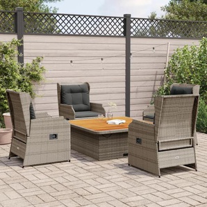 5-Tlg. Garten-Lounge-Set Mit Kissen Beige Poly Rattan | Farbe: Grau