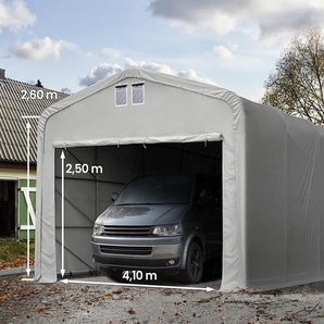 5x8m Zeltgarage, PVC-Plane, grau, mit Statik (Betonuntergrund) - (99528)