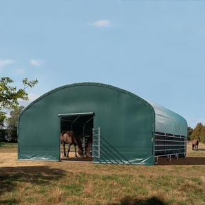 8x8m Weidezelt, PVC-Plane, dunkelgrün, Betonbefestigung - (330623)