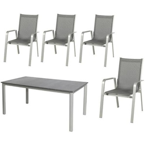 Acamp Gartenset, Anthrazit, Graphit, Platin, Metall, Textil, 90x72x160 cm, gastro- und objekttauglich, wetterbeständig, Stühle stapelbar, Balkonmöbel, Balkonmöbel-Sets