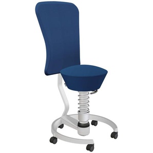 Aeris Bürohocker, Blau, Hellgrau, Metall, Textil, Rollen, C-Form, rund, 55x105.115x55 cm, Made in Germany, Oeko-Tex® Standard 100, AGR-geprüft, Arbeitszimmer, Bürostühle, Bürohocker