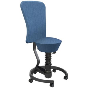 Aeris Bürohocker, Blau, Schwarz, Metall, Textil, Rollen, C-Form, rund, 55x105.115x55 cm, Made in Germany, Oeko-Tex® Standard 100, AGR-geprüft, Arbeitszimmer, Bürostühle, Bürohocker