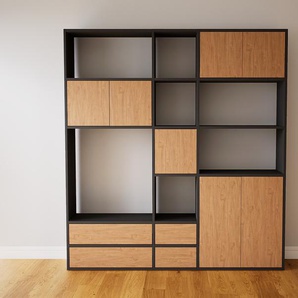Aktenregal Eiche - Büroregal: Schubladen in Eiche & Türen in Eiche - Hochwertige Materialien - 190 x 194 x 34 cm, konfigurierbar
