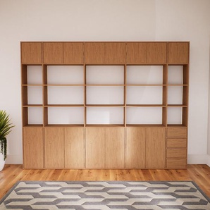 Aktenregal Eiche - Büroregal: Schubladen in Eiche & Türen in Eiche - Hochwertige Materialien - 303 x 232 x 34 cm, konfigurierbar