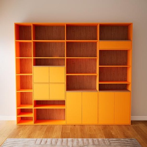 Aktenregal Eiche - Büroregal: Schubladen in Gelb & Türen in Gelb - Hochwertige Materialien - 264 x 232 x 34 cm, konfigurierbar
