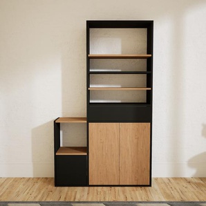 Aktenregal Eiche - Büroregal: Schubladen in Schwarz & Türen in Eiche - Hochwertige Materialien - 115 x 194 x 34 cm, konfigurierbar
