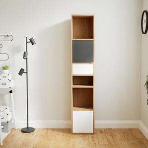 Aktenregal Eiche - Büroregal: Schubladen in Weiß & Türen in Weiß - Hochwertige Materialien - 41 x 194 x 34 cm, konfigurierbar