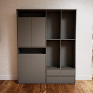 Aktenregal Grau - Büroregal: Schubladen in Grau & Türen in Grau - Hochwertige Materialien - 154 x 196 x 34 cm, konfigurierbar