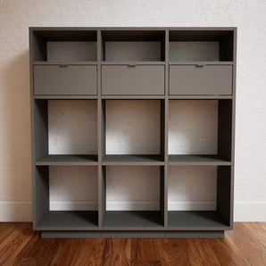 Aktenregal Grau - Flexibles Büroregal: Schubladen in Grau - Hochwertige Materialien - 118 x 123 x 34 cm, konfigurierbar