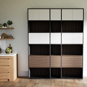 Aktenregal Nussbaum - Büroregal: Schubladen in Nussbaum & Türen in Weiß - Hochwertige Materialien - 190 x 232 x 34 cm, konfigurierbar