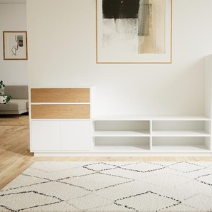 Aktenregal Weiß - Büroregal: Schubladen in Eiche & Türen in Weiß - Hochwertige Materialien - 264 x 123 x 47 cm, konfigurierbar