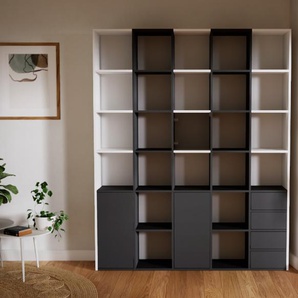 Aktenregal Weiß - Büroregal: Schubladen in Graphitgrau & Türen in Graphitgrau - Hochwertige Materialien - 195 x 232 x 34 cm, konfigurierbar
