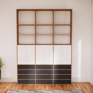 Aktenregal Weiß - Büroregal: Schubladen in Graphitgrau & Türen in Weiß - Hochwertige Materialien - 226 x 290 x 34 cm, konfigurierbar