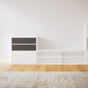 Aktenregal Weiß - Büroregal: Schubladen in Graphitgrau & Türen in Weiß - Hochwertige Materialien - 264 x 117 x 34 cm, konfigurierbar
