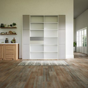 Aktenregal Weiß - Büroregal: Schubladen in Grau & Türen in Hellgrau - Hochwertige Materialien - 228 x 232 x 34 cm, konfigurierbar