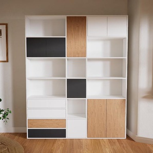 Aktenregal Weiß - Büroregal: Schubladen in Weiß & Türen in Graphitgrau - Hochwertige Materialien - 190 x 232 x 34 cm, konfigurierbar