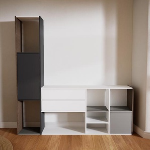 Aktenregal Weiß - Büroregal: Schubladen in Weiß & Türen in Graphitgrau - Hochwertige Materialien - 192 x 194 x 34 cm, konfigurierbar