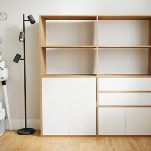 Aktenregal Weiß - Büroregal: Schubladen in Weiß & Türen in Weiß - Hochwertige Materialien - 151 x 156 x 34 cm, konfigurierbar