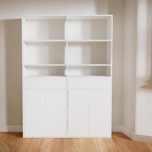 Aktenregal Weiß - Büroregal: Schubladen in Weiß & Türen in Weiß - Hochwertige Materialien - 151 x 194 x 34 cm, konfigurierbar
