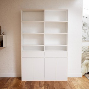 Aktenregal Weiß - Büroregal: Schubladen in Weiß & Türen in Weiß - Hochwertige Materialien - 151 x 232 x 34 cm, konfigurierbar