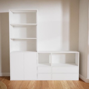 Aktenregal Weiß - Büroregal: Schubladen in Weiß & Türen in Weiß - Hochwertige Materialien - 190 x 194 x 34 cm, konfigurierbar