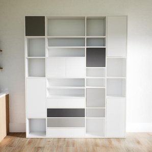 Aktenregal Weiß - Büroregal: Schubladen in Weiß & Türen in Weiß - Hochwertige Materialien - 192 x 232 x 34 cm, konfigurierbar