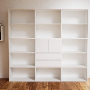 Aktenregal Weiß - Büroregal: Schubladen in Weiß & Türen in Weiß - Hochwertige Materialien - 226 x 194 x 34 cm, konfigurierbar